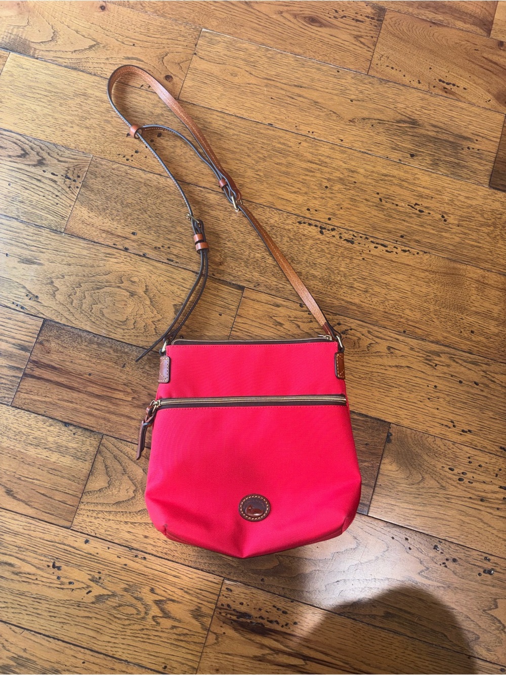 Dooney & Bourke Nylon North South Red Crossbody Shoulder Bag with Leather Strap